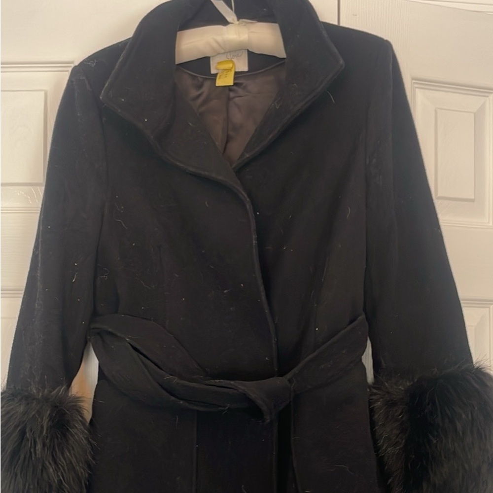 Joie Black Hesperina Women's Coat with Faux Fur Trim S